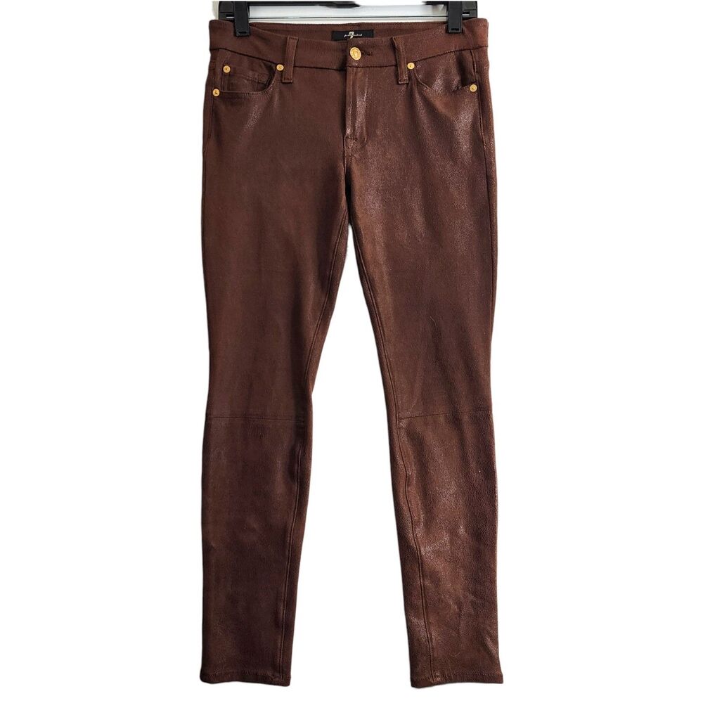 7 For All Mankind Pants Womens 28 Brown Knee Seam Skinny Coated Denim Preppy